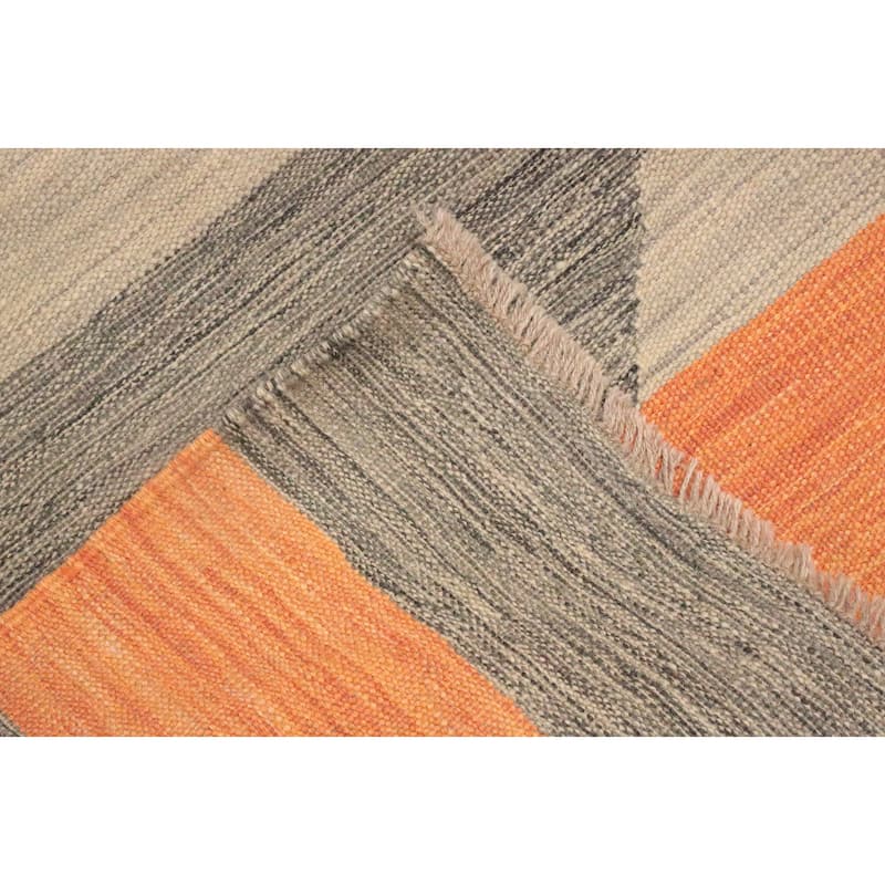 Hand Woven Oriental 100% Wool Carpet Southwestern Tribal Greys & Charcoal Kilim Area Rug - 5' 10'' X 4' 1''
