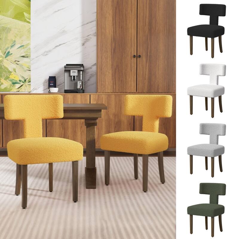 Dining Chairs Boucle Fabric Lamb Upholstered T-Shape (Set of 2)