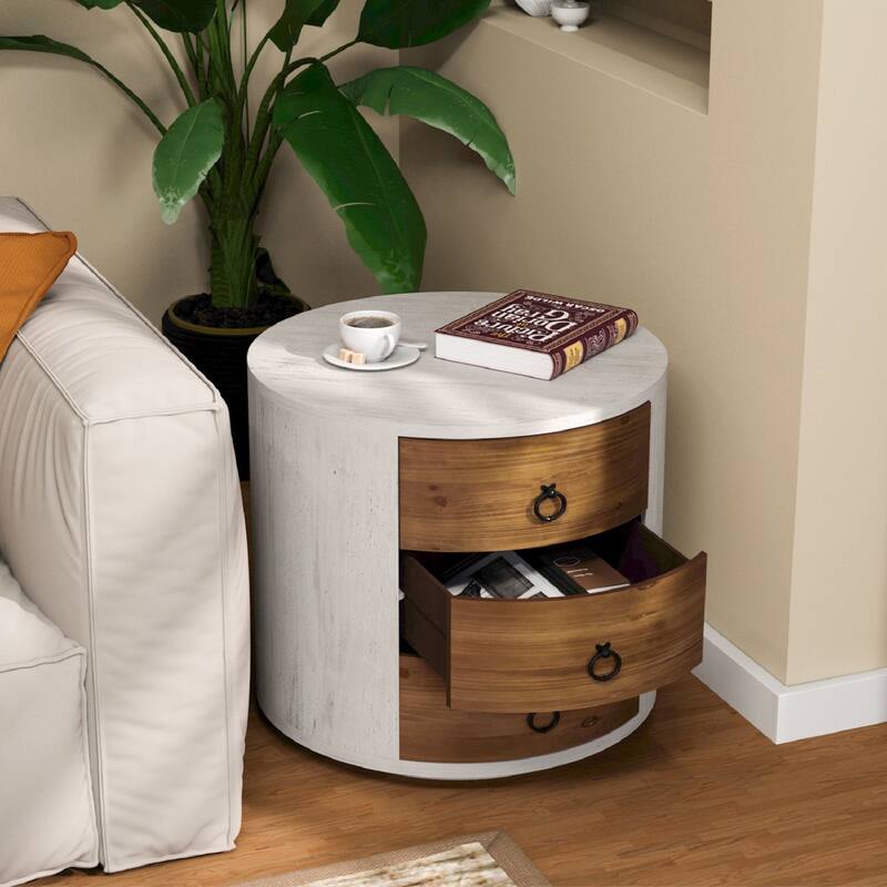SUNBURY Round 3-Drawers Nightstand Accent Storage Cabinet