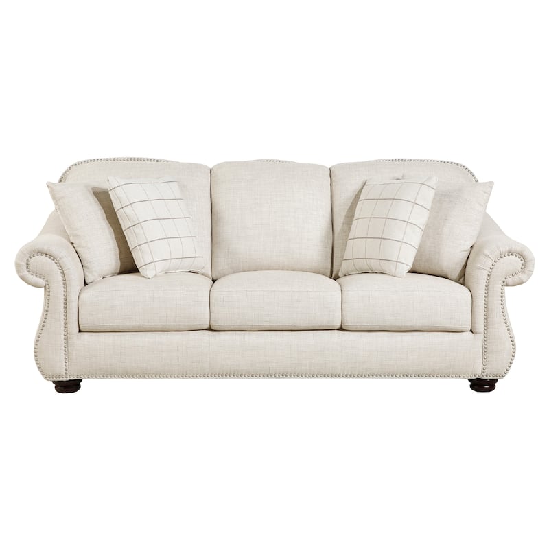 Boro Sofa with 4 Accent Pillows 85 Inch, Plush Beige Fabric