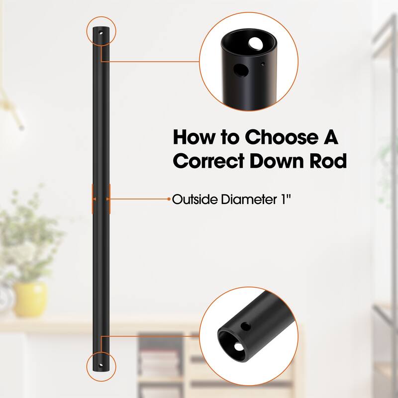 18"/ 24"/ 36"/ 48" Black Extension Downrod for Ceiling Fan
