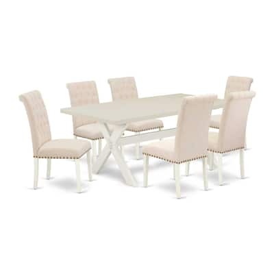 Rectangular Dining Table Set with 6 Parsons Chairs - Solid Wood Dining Room Furniture Set - 72