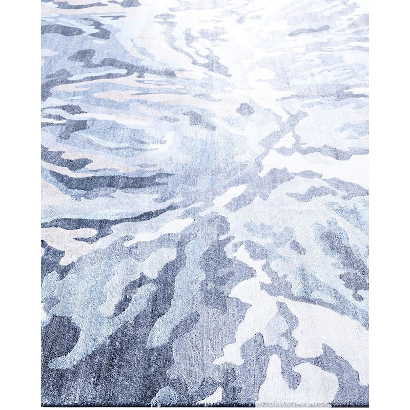 Modern One-of-a-Kind Hand-Knotted Area Rug, Blue - 9' 1" x 12' 1"