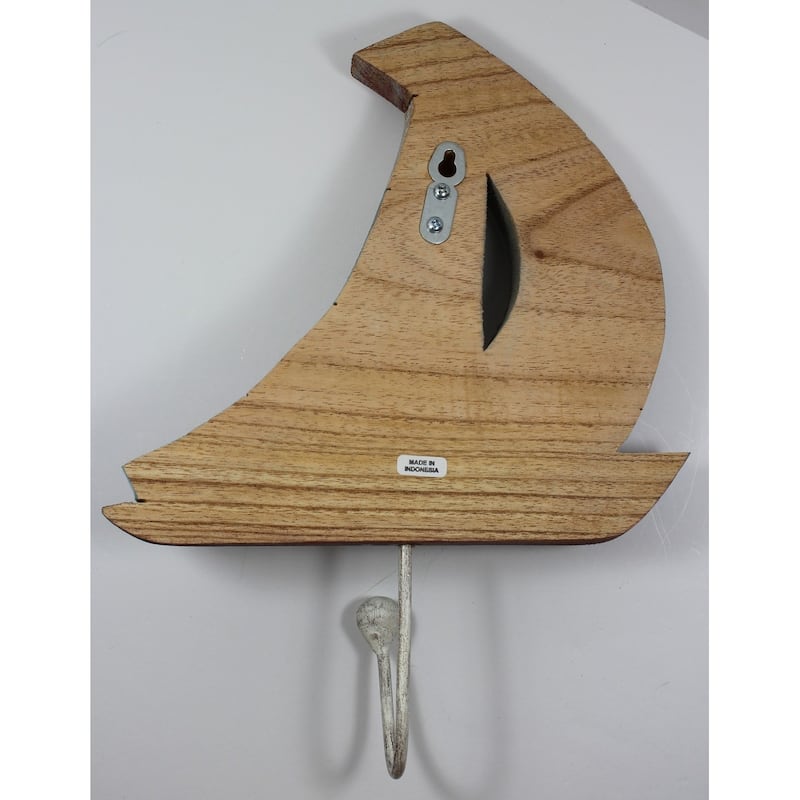 Sailboat Slatted Carved Wood Single Hook Wall Plaque - Multi