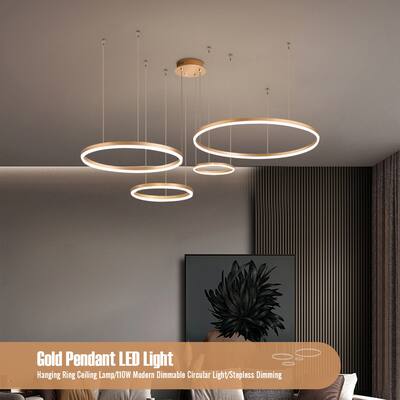 4 Light Modern Creative Circular Golden LED Stepless Dimming Pendant - 4-Light