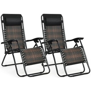 Folding Patio Rattan Zero Gravity Lounge Chair (Set of 2)