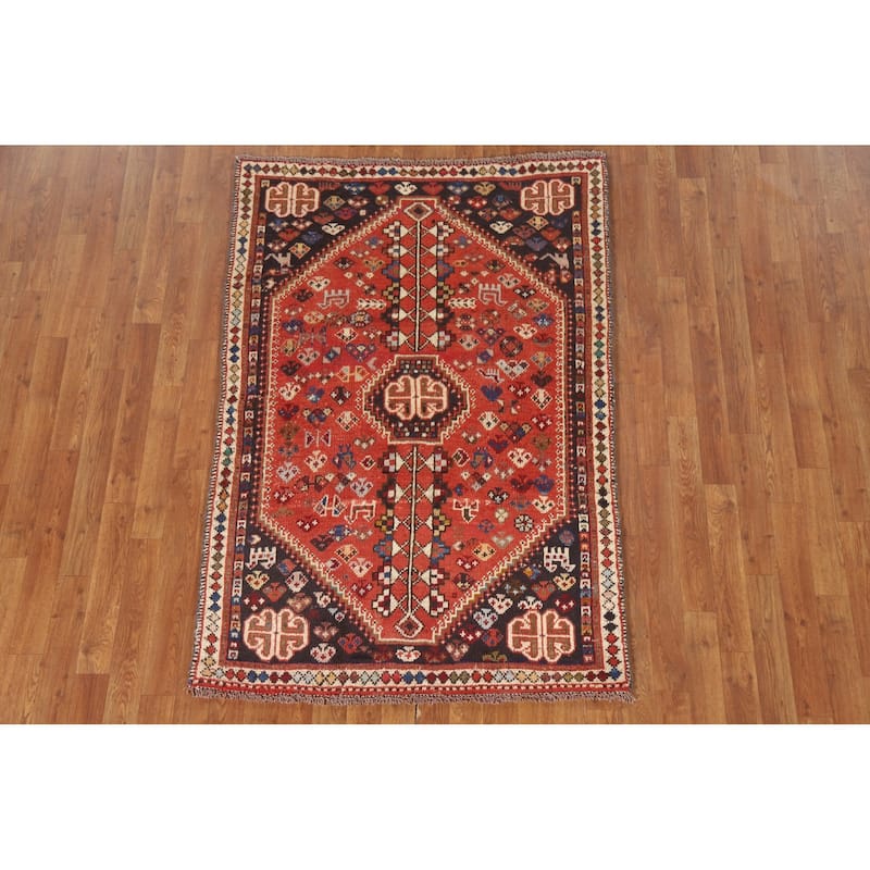 Qashqai Persian Vintage Area Rug Hand-Knotted Tribal Wool Carpet - 3'7"x 5'4"