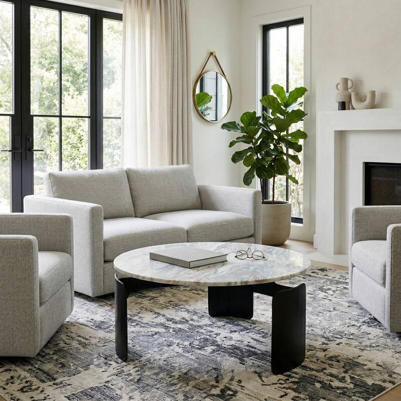 Marble Round Top 3-Footed Coffee Table - Gray, 13" - 30.0"