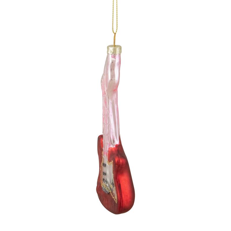 6" Red and Silver Glass Bass Guitar Christmas Ornament