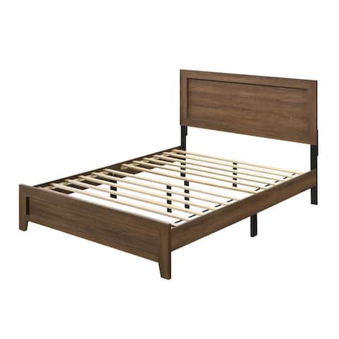 Miquell Transitional Eastern King Bed with Sophisticated Headboard&Wood Slats, Oak