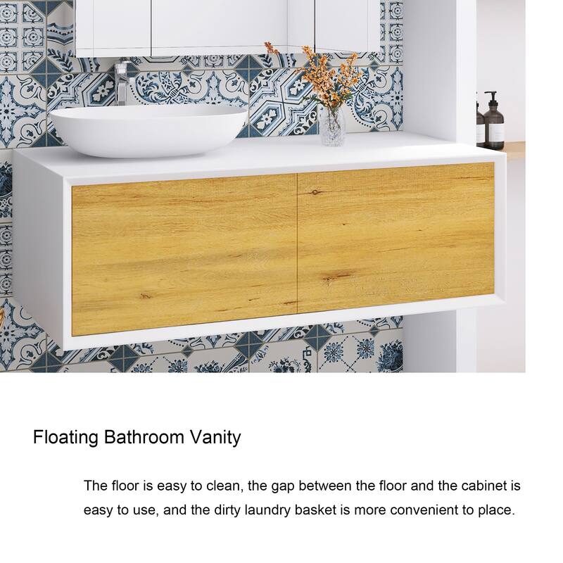 Floating Bathroom Vanity with Solid surface Top in F.OAK and Matte White