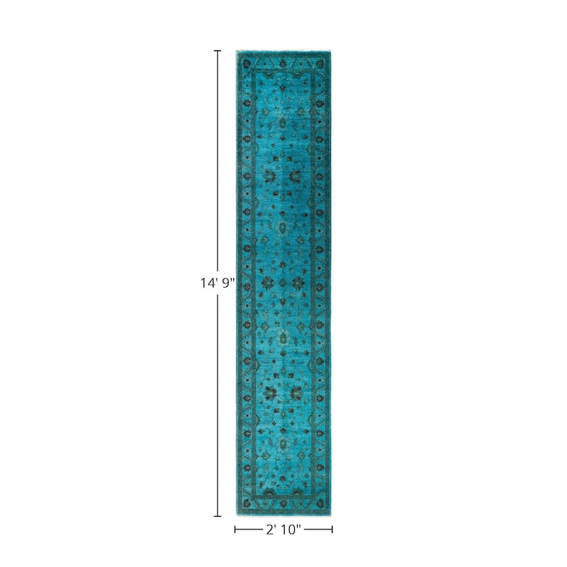 Overton Hand Knotted Wool Vintage Inspired Modern Contemporary Overdyed Blue Runner Rug - 2' 10" x 14' 9"