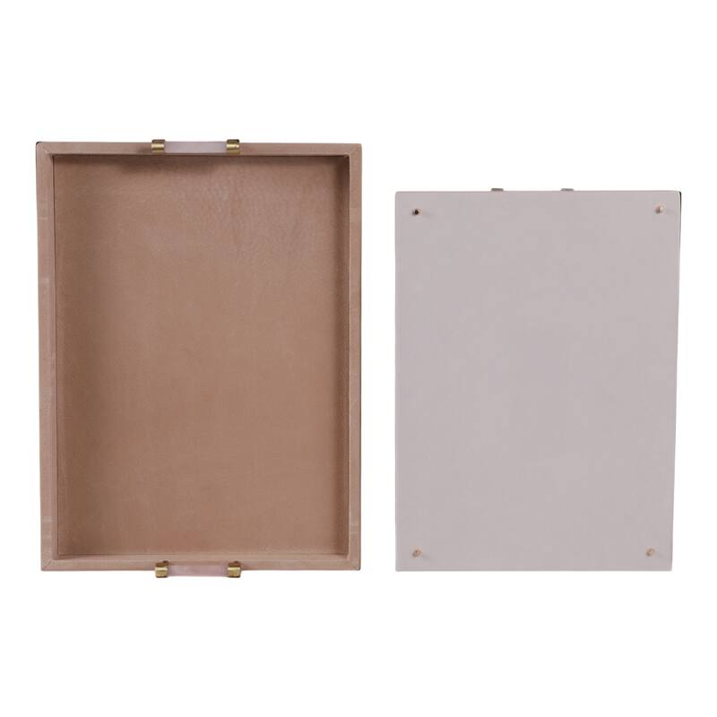 Wood Suede Decorative Trays Home Decor (Set of 2) - 17/20" Tan - 20.0"