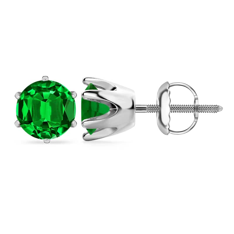 Auriya 14k Gold Lab Grown Gemstone Green Emerald Stud Earrings Round 0.25 to 5.00 ct. tw. Crown Screw-Back - 3.50ct tgw. - White