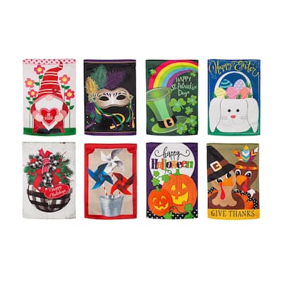 Seasonal Suede Garden Flag Set of 8, Whimsical