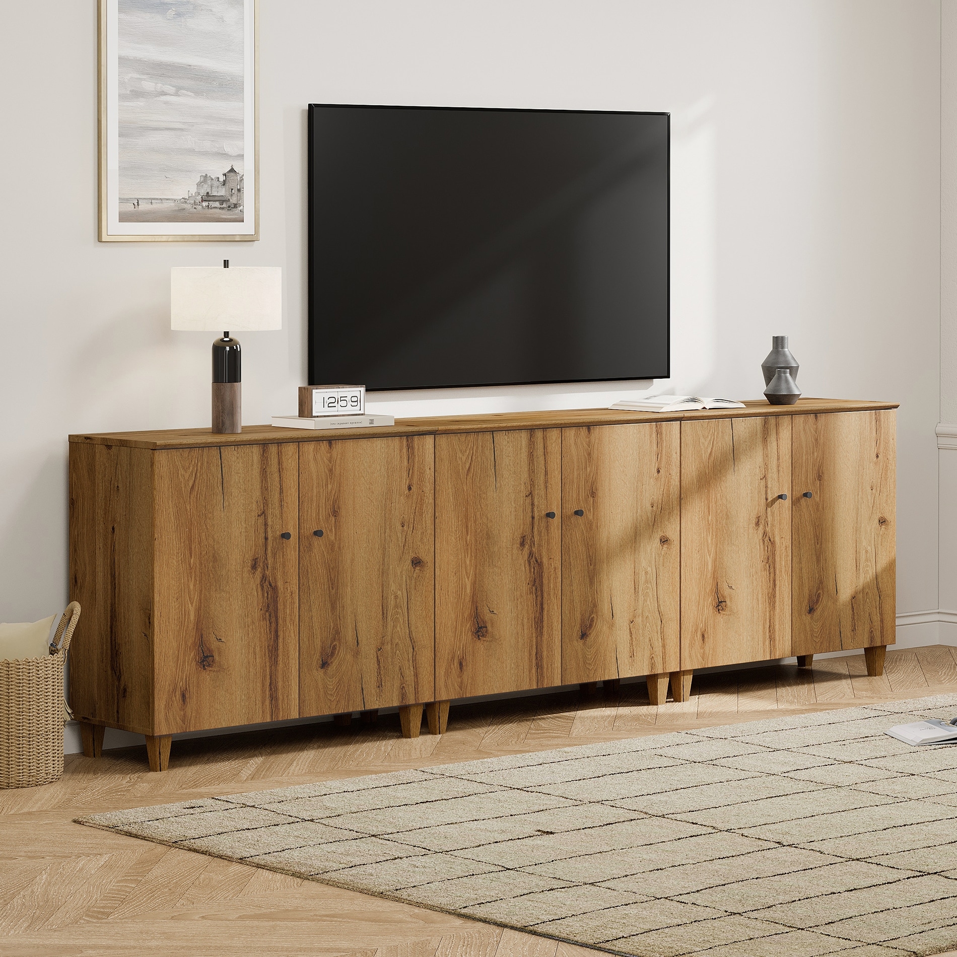 WAMPAT Wide TV Stand Cabinet, Entertainment Center with Doors, 32.4"H