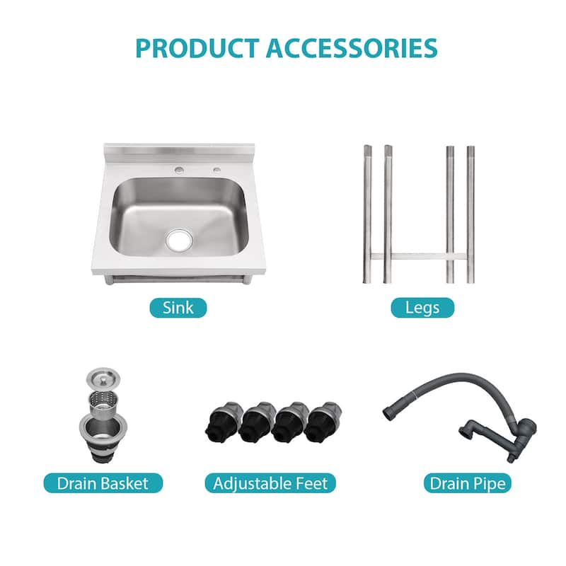 25" x 22" Stainless Steel Large Utility Sink Single Bowl, Freestanding Commercial Restaurant Sink, Utility Sink