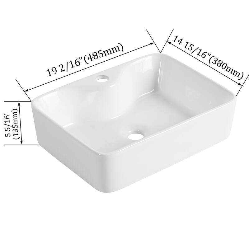 Ceramic Rectangular Above Counter White Bathroom Sink Art Basin