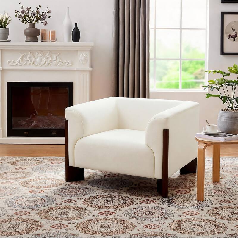 Velvet/ Chenille Nordic Wide Seat Tuxedo Arms Barrel Chair