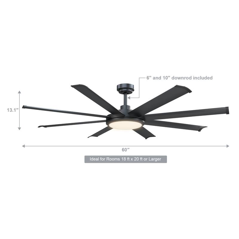 60-in Industrial 8-Blades Matte Black Dimmable LED Ceiling Fan with Light and Remote - 60 Inches