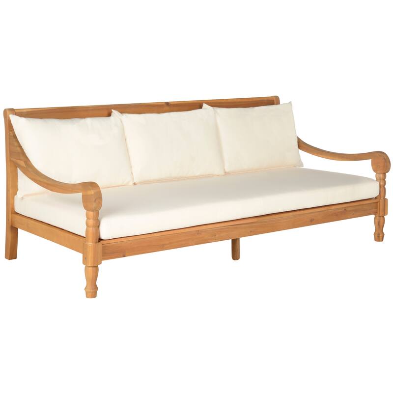 SAFAVIEH Outdoor Cordula Acacia Wood Cushioned Daybed - 71.7"W x 35.4"D x 29.1"H