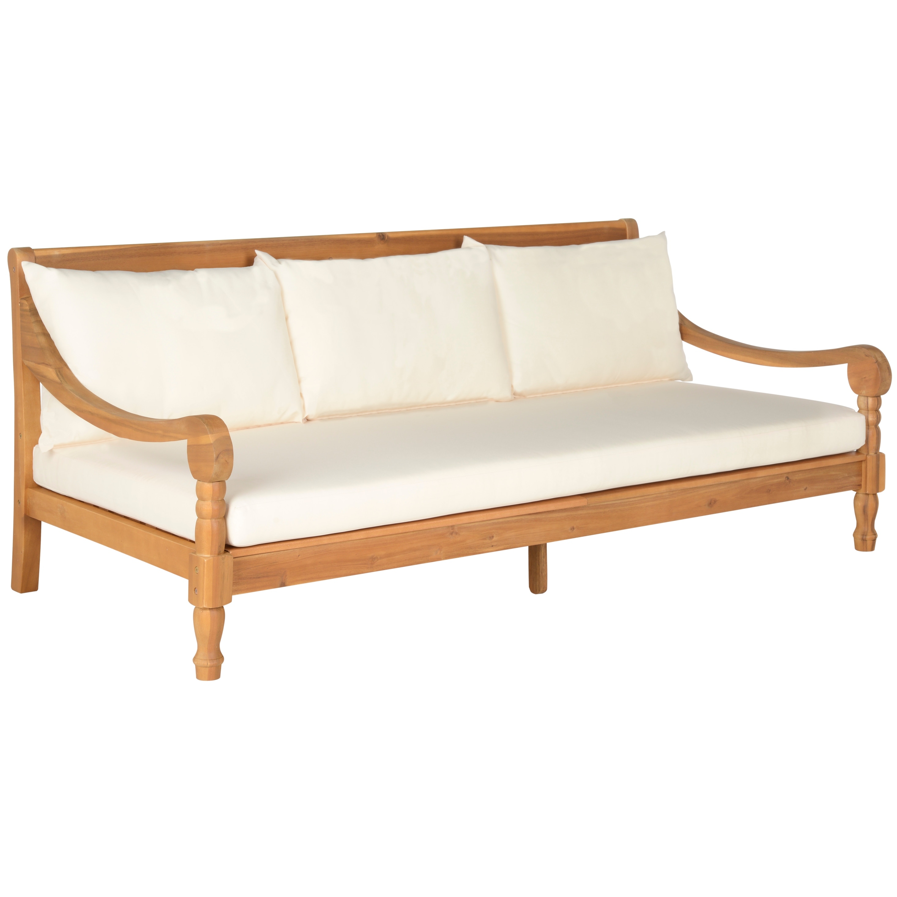 SAFAVIEH Outdoor Living Pasadena Brown Beige Acacia Wood Cushioned Daybed 71.7 W x 35.4 D x 29.1 H