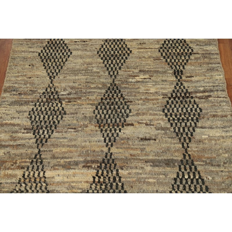 Geometric Moroccan Rug Handmade Multi-Color Tribal Wool Carpet - 4'10" x 6'3"