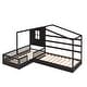 preview thumbnail 7 of 8, L Structure 2 Twin Wood House Bed with Fence and Slatted Frame, Brown