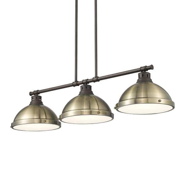slide 2 of 3, Yep by Golden Lighting Duncan 3-light Island Light in Rubbed Bronze and Aged Brass shade
