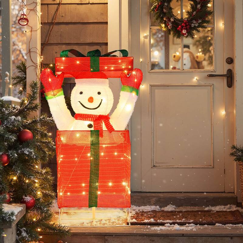 Costway Lighted Snowman in Gift Box Christmas Decoration with 100 LED - as pic shows - See Details