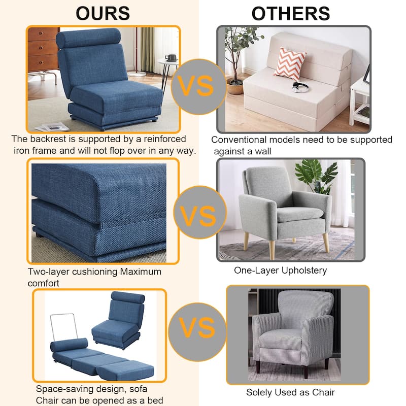 Single Sofa Chair Foldable Bed with Pillow,Portable Sofa Bed,Sofa Chair,Made of Breathable and Wearable Linen