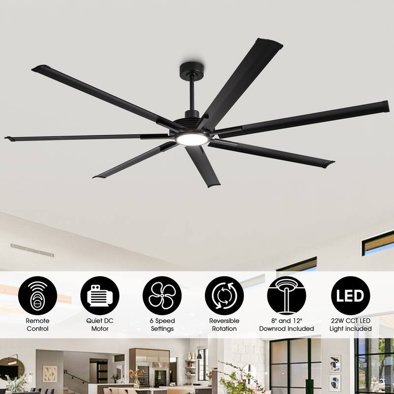 84"/ 100" Black Industrial Extra Large Commercial Ceiling Fan with Light