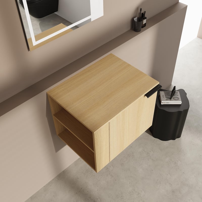 BNK 24"/48" Single Sink Bathroom Vanity with Soft Close Door and Shelf, Modern Floating Vanity - 24''W - Beige-Without sink