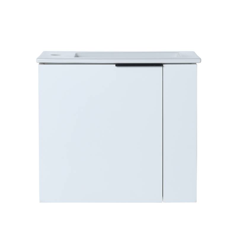 Contemporary Bathroom Vanity with Ceramic Vessel Sink, Soft-Closing Doors, Matte Black Pull Handle - 22in L Plywood