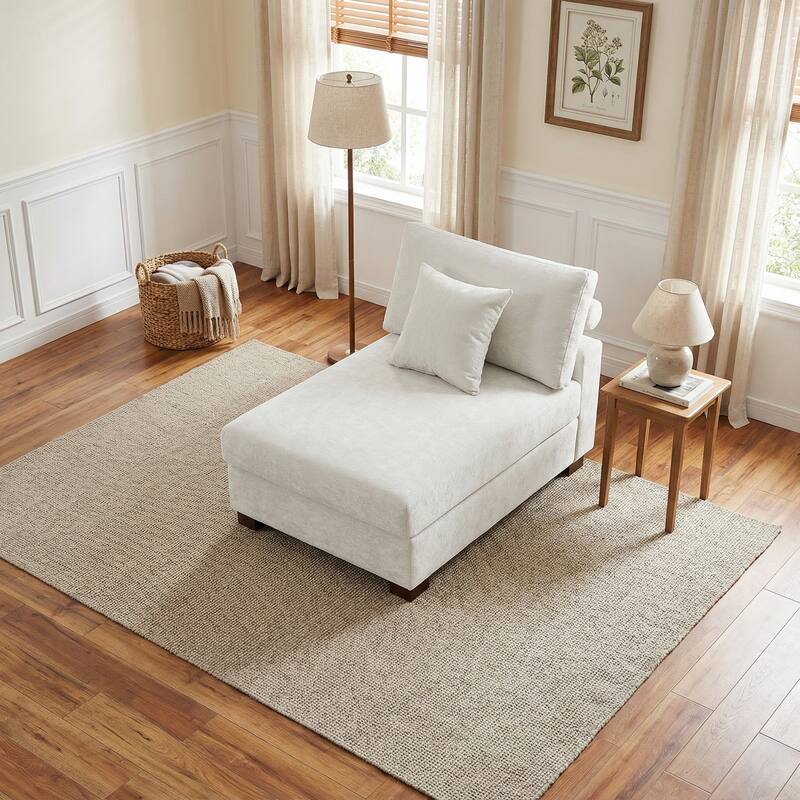 Plush Chenille Single Modular Sectional Sofa Chaise with Pillows