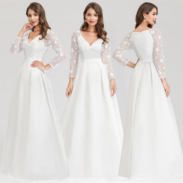 Shop Ever Pretty Womens Elegant V Neck Long Sleeve Wedding Dresses