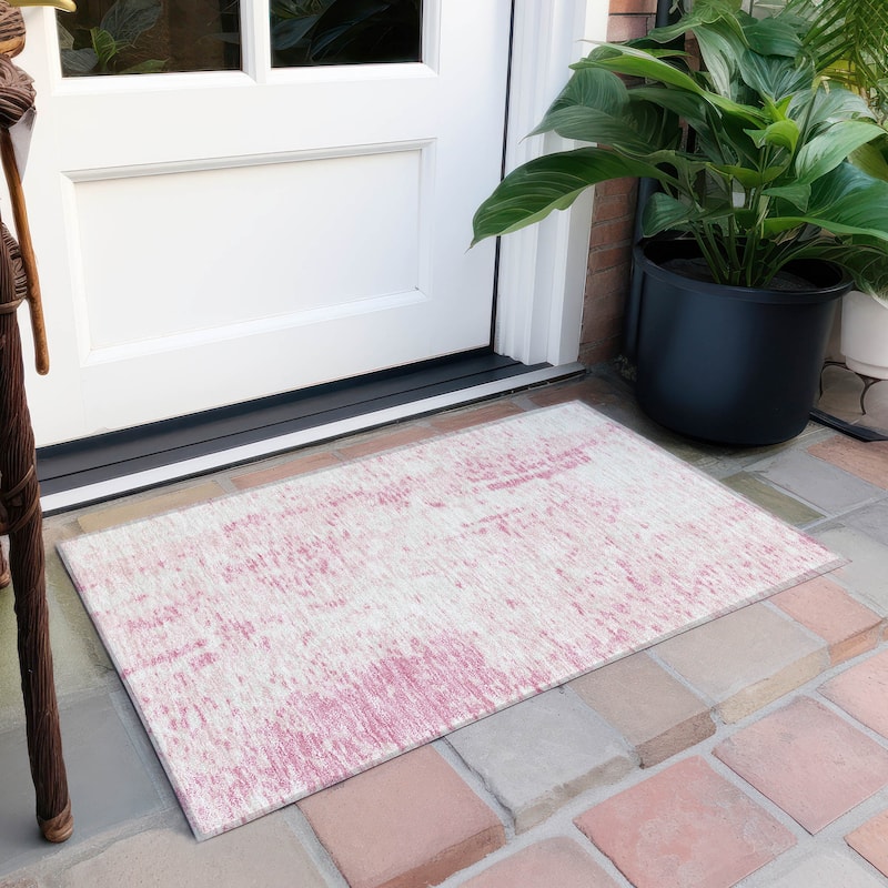 Machine Washable Indoor/ Outdoor Modern Abstract Chantille Rug - Pink - 1'8" x 2'6"