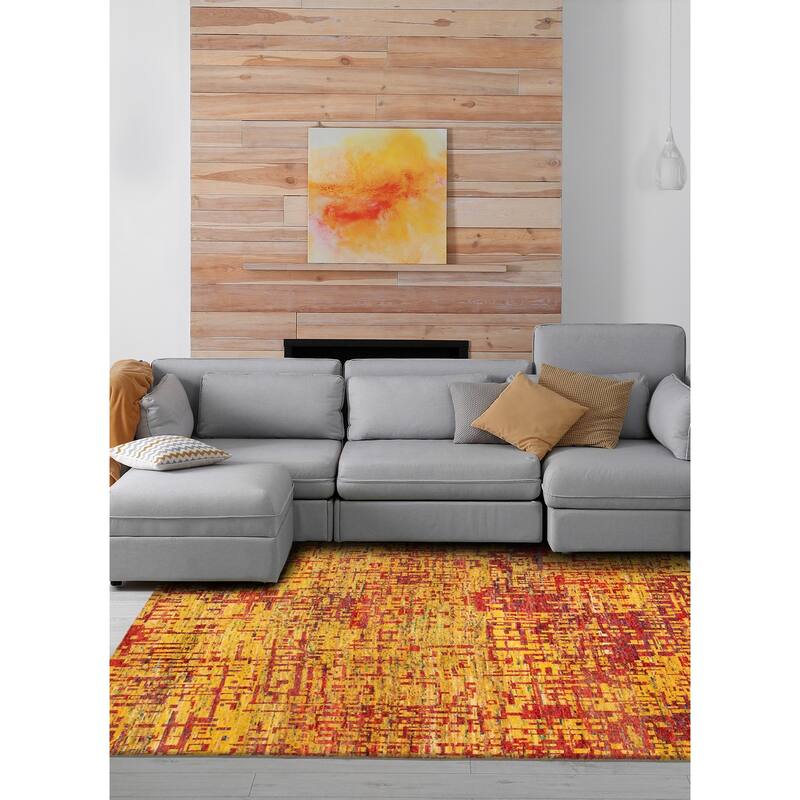 ECARPETGALLERY Hand-knotted Sari Silk Gold Silk Rug - 8'2 x 10'0