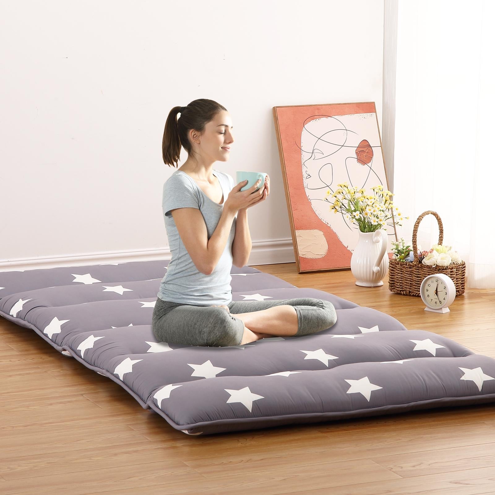 Floral Print Japanese Futon Mattress for Floor Sleeping Mat Home Indoor