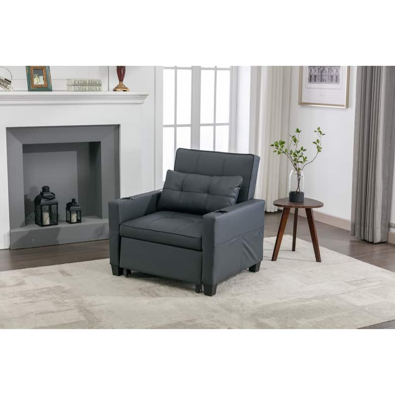 Faux Leather Convertible Sofa Bed with USB Ports