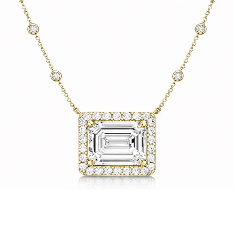 Auriya 14K Gold Lab Grown Emerald-Cut Diamond Halo Pendant with Bezel Necklace 1.00 to 5.00 ct. tw. (F-G VS) - Yellow - 2.15ct. tw.