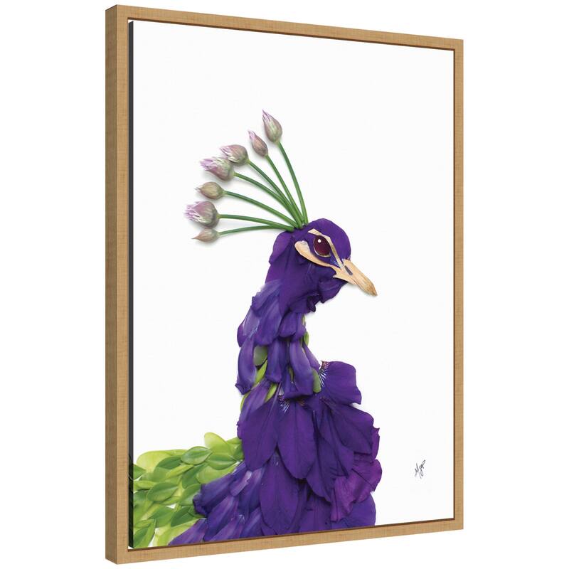 Kate and Laurel Peacock by Madeline Jeppesen Framed Canvas Wall Art Print - 18x24 - Natural