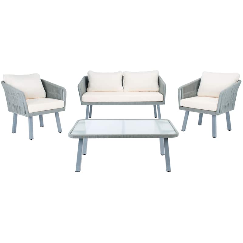 SAFAVIEH Outdoor Cajsa 4-Piece Rope Patio Set - 53W x 27D x 26H
