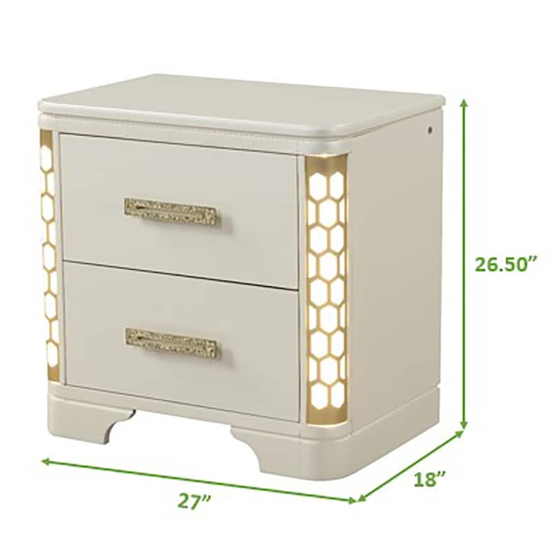 Jasmine Traditional Style 2-Drawer LED Nightstand Made with Wood