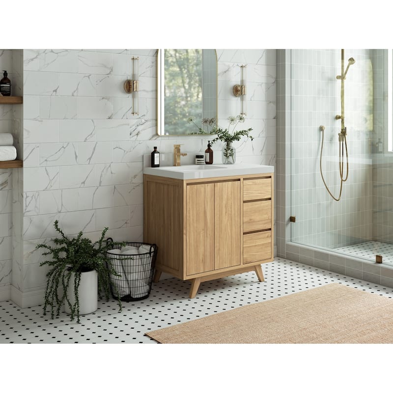 Willow Collections 36 in. W x 22 in. D Madison Teak Left Offset Sink Bathroom Vanity with Countertop