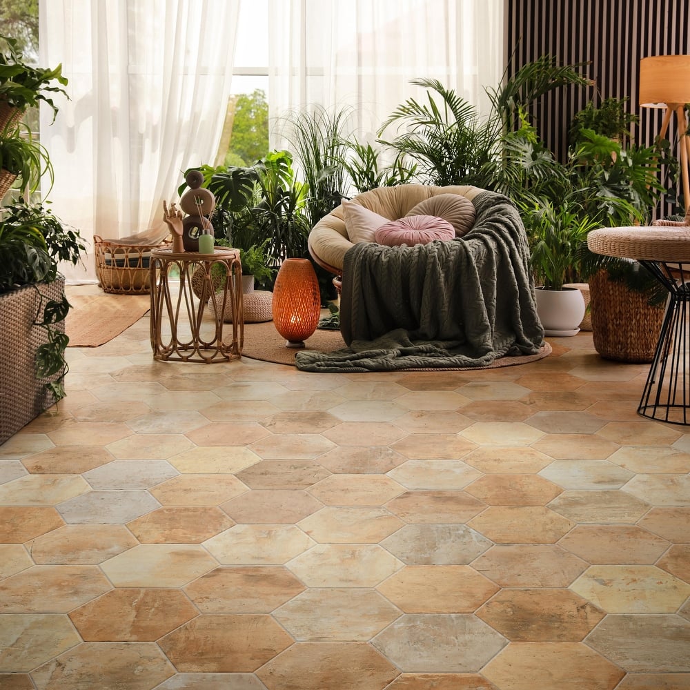 Merola Tile Terre Hex Rosso 9-7/8" x 11-3/8" Porcelain Floor and Wall Tile - Case (17 Tiles)