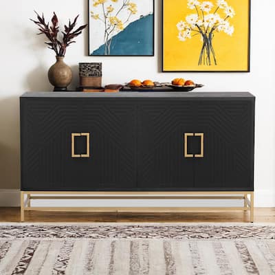 Retro Style Sideboard with Adjustable Shelves, Rectangular Metal Handles and Legs for Kitchen, Living room, and Dining Room