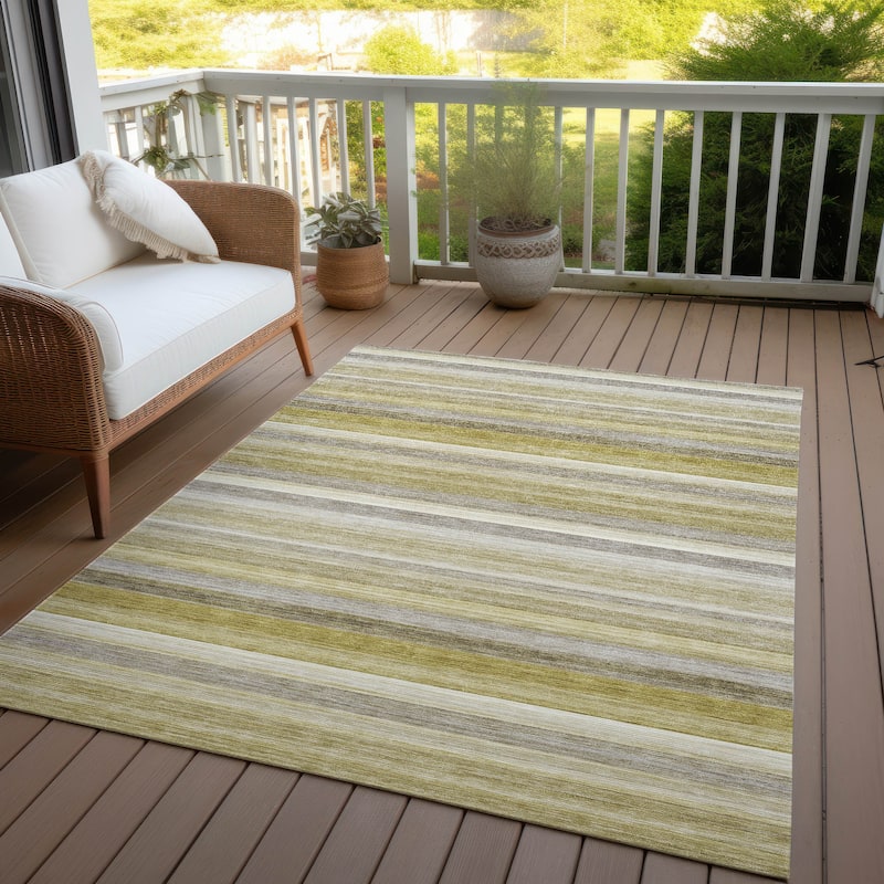 Machine Washable Indoor/ Outdoor Ombre Stripes Chantille Rug - Wheat - 5' x 7'6"