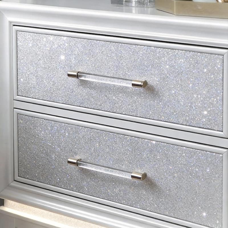 Roundhill Furniture Galaxy 2-Drawer Bedroom Nightstand with LED Lights in Pearlized White