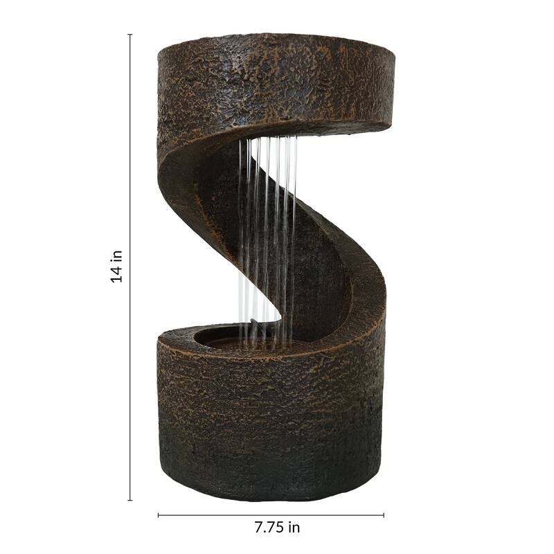 Sunnydaze Winding Showers Tabletop Water Fountain with LED Light - 14-Inch - 13.75-In